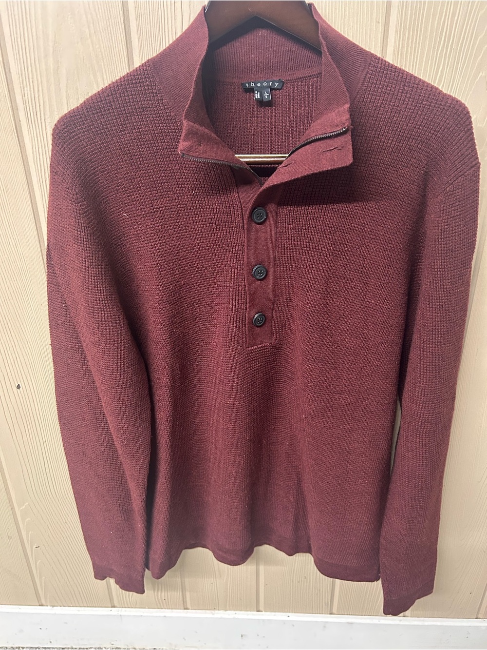 Theory Men's Burgundy Zip-Front Knit Pullover